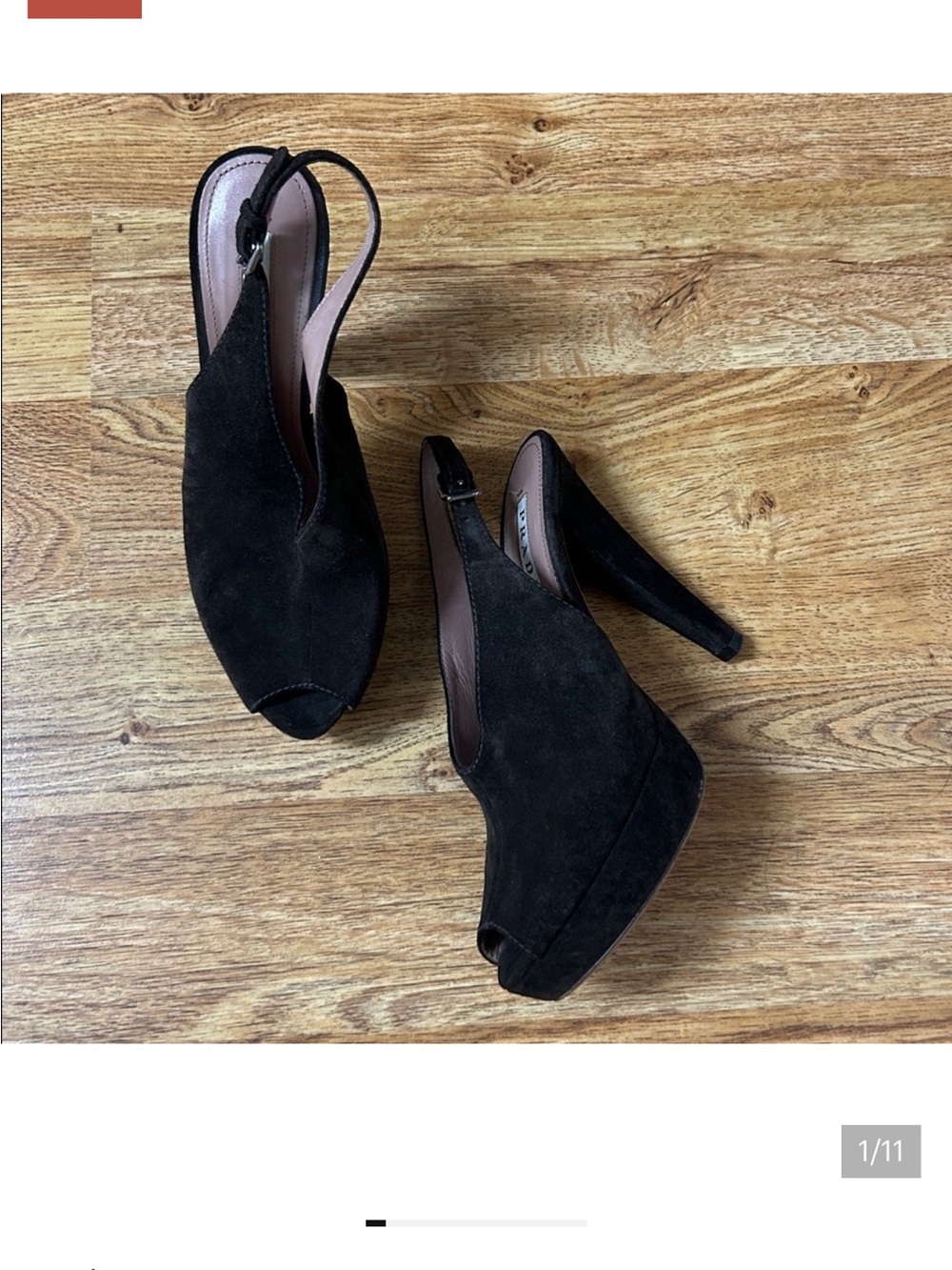 Prada Dark Brown Suede Peep-Toe Slingback Heels - Picture 3 of 4
